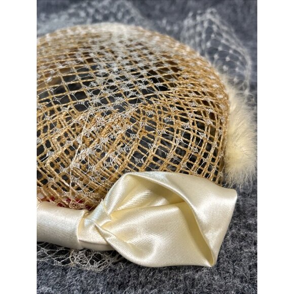 Valerie Modes 40s 50s Vintage Veil White Hat Church Lady Costume Fur Bow - Picture 3 of 7